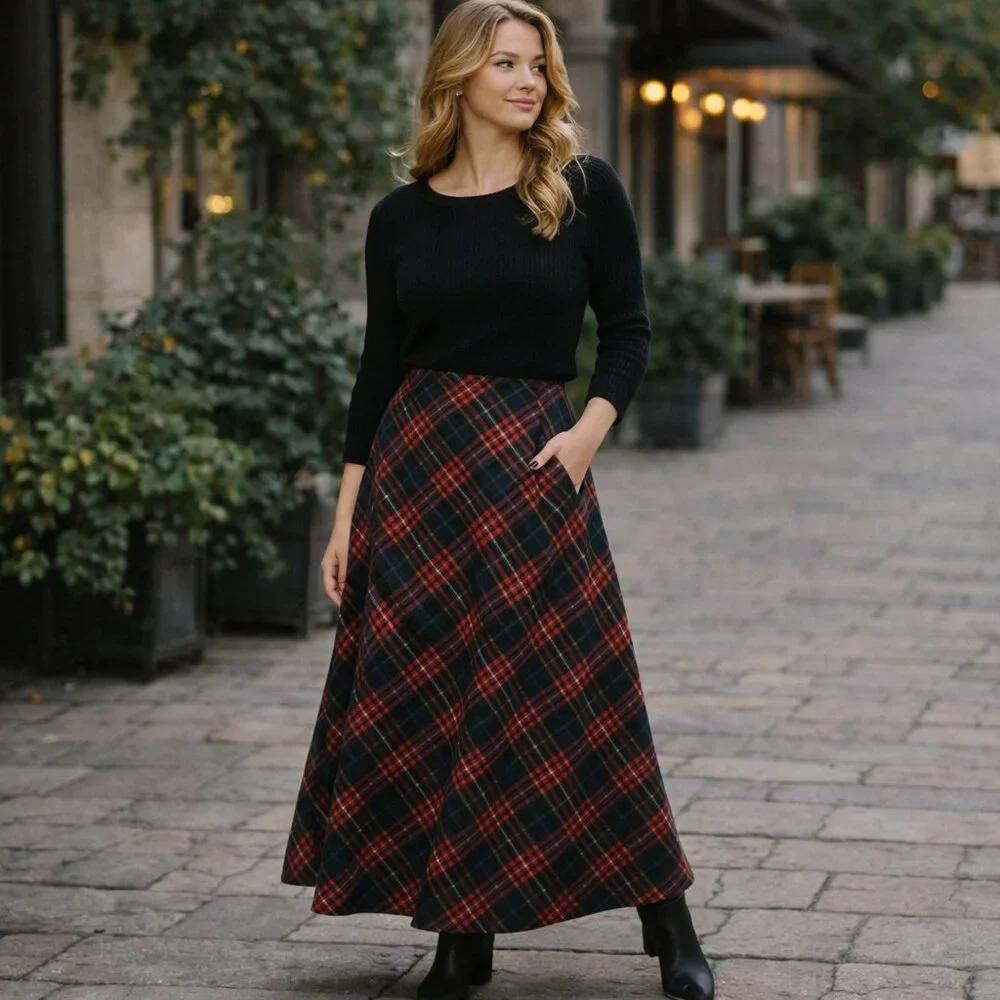 Crazy Horse Plaid A-Line Midi Skirt | Classic Tartan | Made in USA